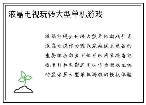 液晶电视玩转大型单机游戏